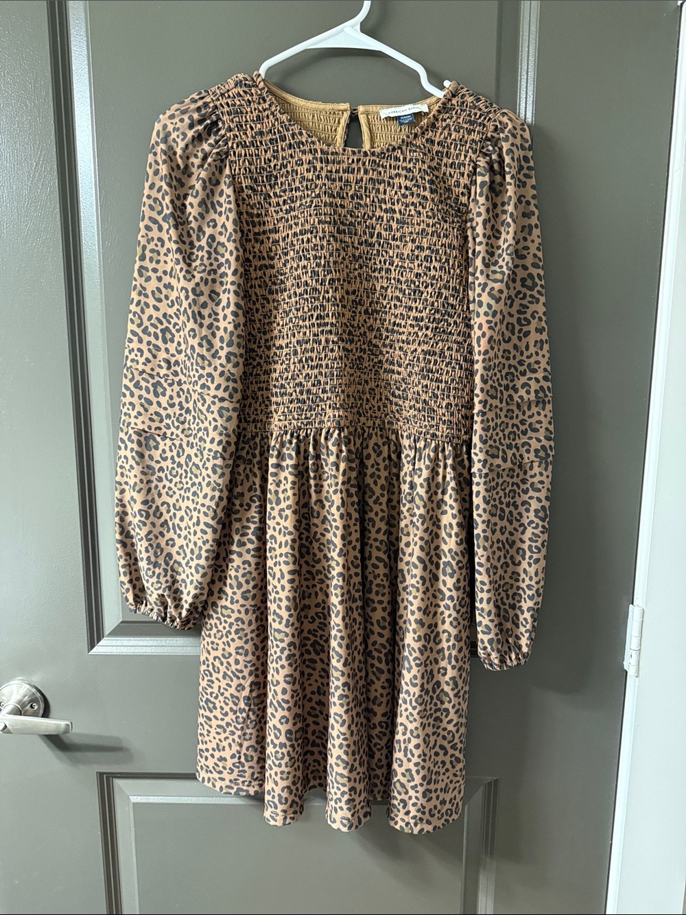 Leopard Print Smocked Dress - Brown